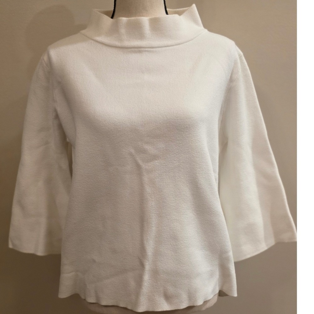 Avara Cream Mock Neck 3/4 Bell Sleeve Knit Sweater Top VA35AV Ivory Medium